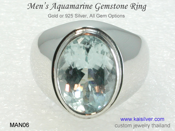 big men's ring aquamarine gold or silver 