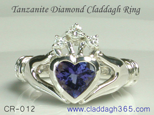 diamond and tanzanite claddagh ring