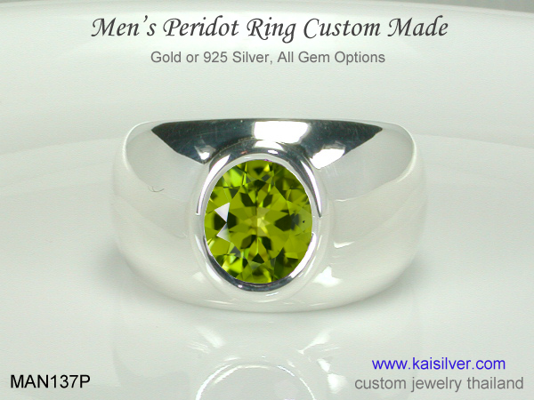 men's ring big gemstone peridot