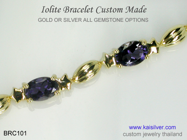 custom bracelet gold or silver iolite