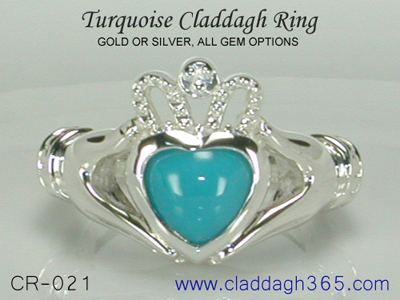 claddagh ring with turquoise gem