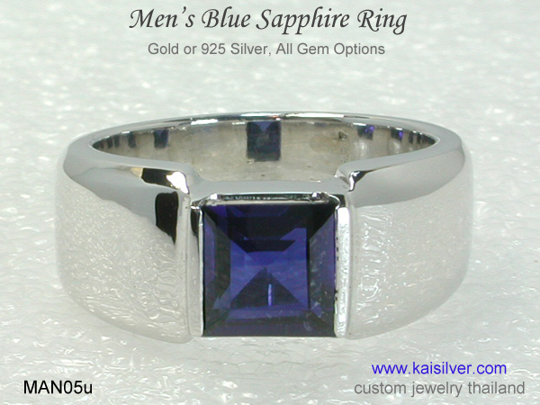 white gold blue sapphire mens ring