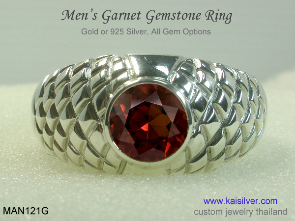 garnet silver ring man