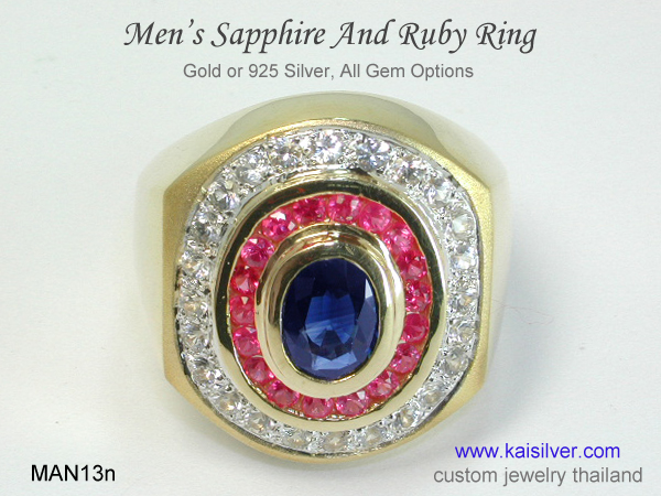 silver or gold ring sapphire mens ring