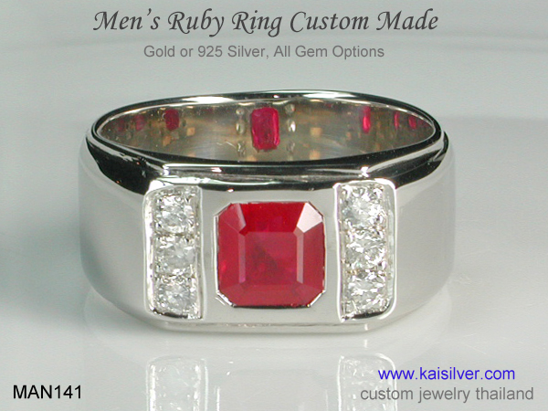 14k white gold ruby ring for men with diamonds