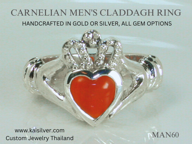 men's claddagh ring carnelian gem