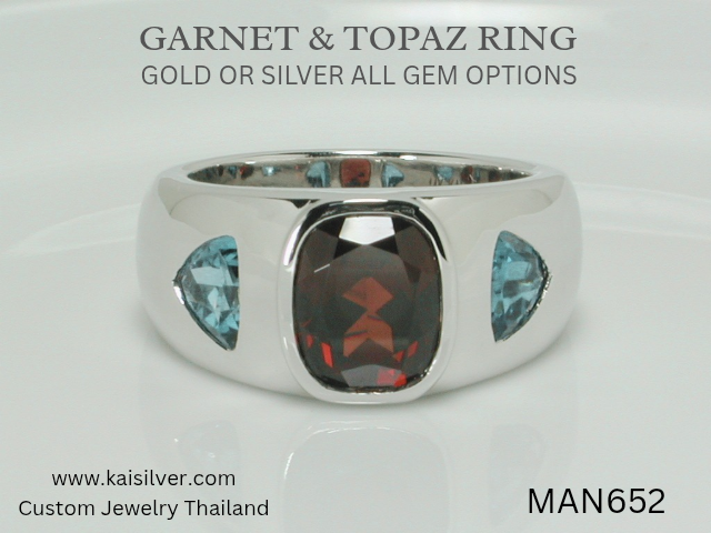 big garnet ring men's gold or silver
