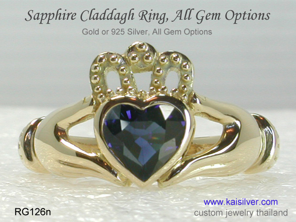 blue sapphire gemstone ring claddagh