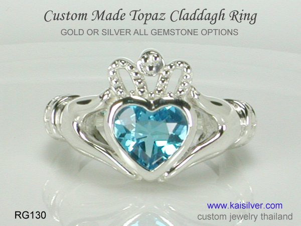 blue topaz gemstone heart ring