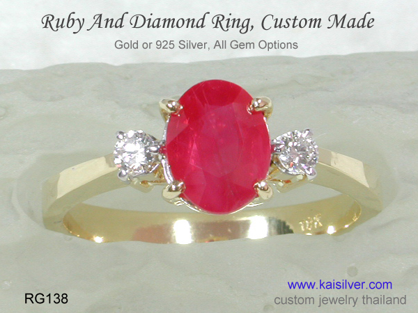 custom ring with ruby gemstone and diamonds