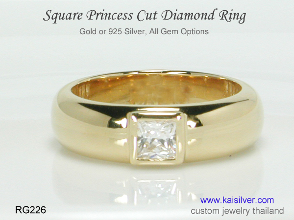 band ring with diamond princess cut 