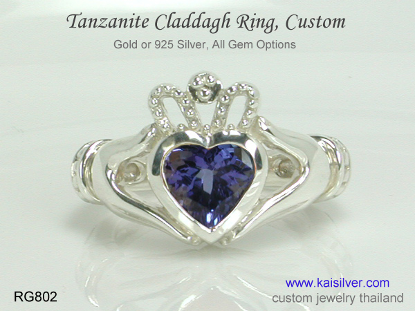 tanzanite claddagh ring 