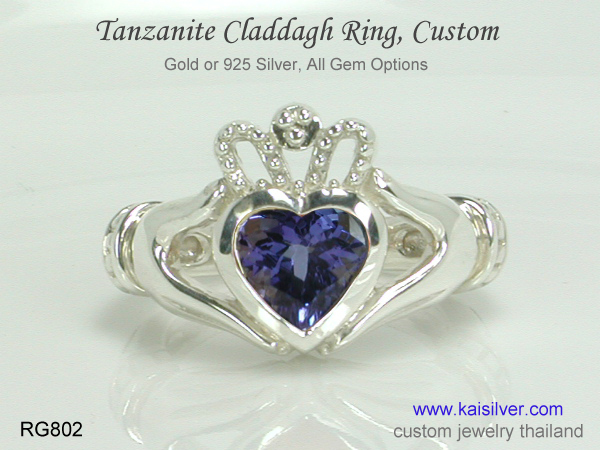 tanzanite claddagh ring