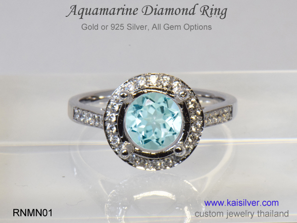 aquamarine ring in gold or silver